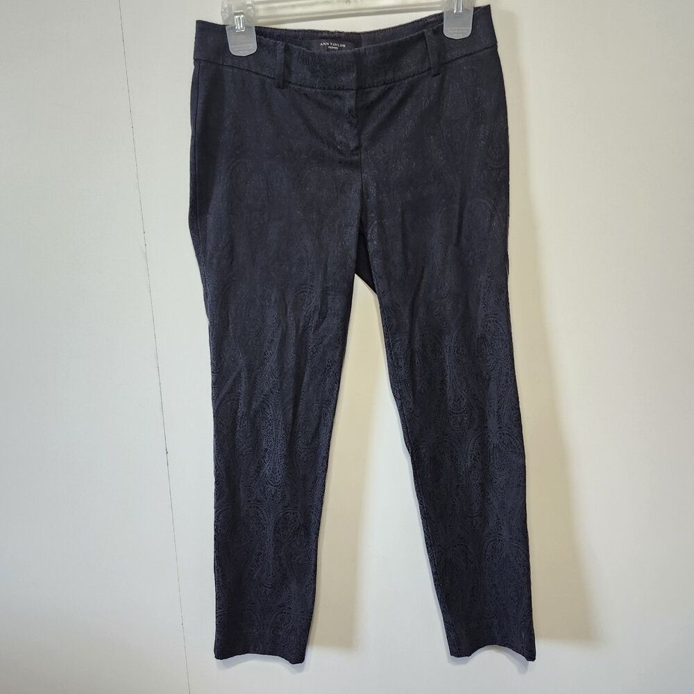 Ann Taylor Petites 0P Black Paisley Jacquard Cotton Dress Pants Ankle Crop Slim